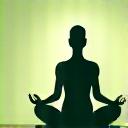 Person meditating with sound waves, representing voice-activated wellness.